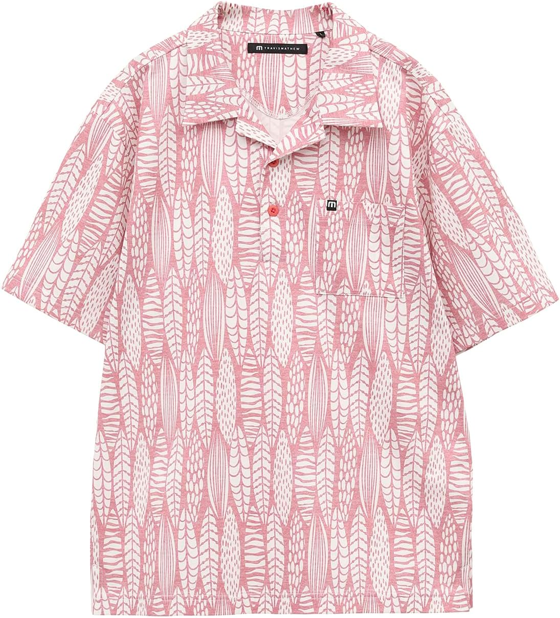 

Мужская рубашка-поло с коротким рукавом (влагоотводящая, быстросохнущая, с рисунком тропических растительных листьев) / для гольфа / 7AL011 Travis Mathew