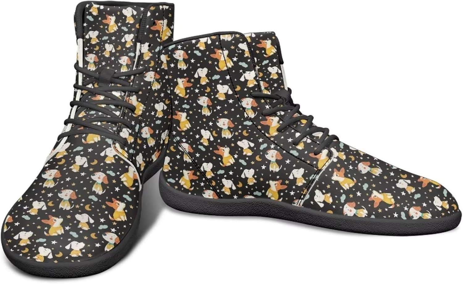 

Мужские высокие кроссовки Animal Design с широким носком и резиновой подошвой для бега и с нулевым перепадом высоты, обеспечивающие ощущение поверхности Watdotory, Puppy Stars Moon Clouds Design