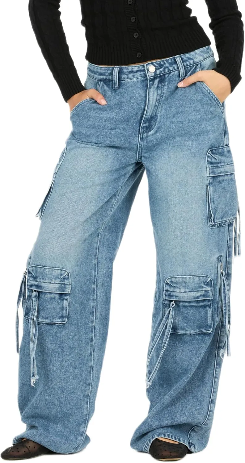 

Forever 21 женские джинсы карго с высокой посадкой и широкими штанинами