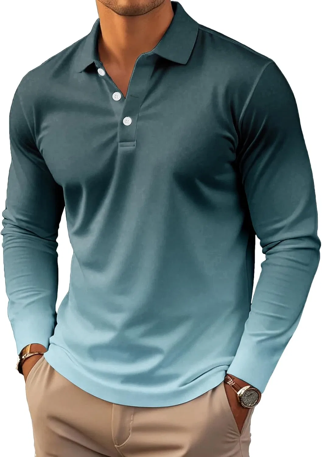 Мужское поло с градиентом, длинный рукав, 6 шт, Polyester/Cotton, #4 — фото 3