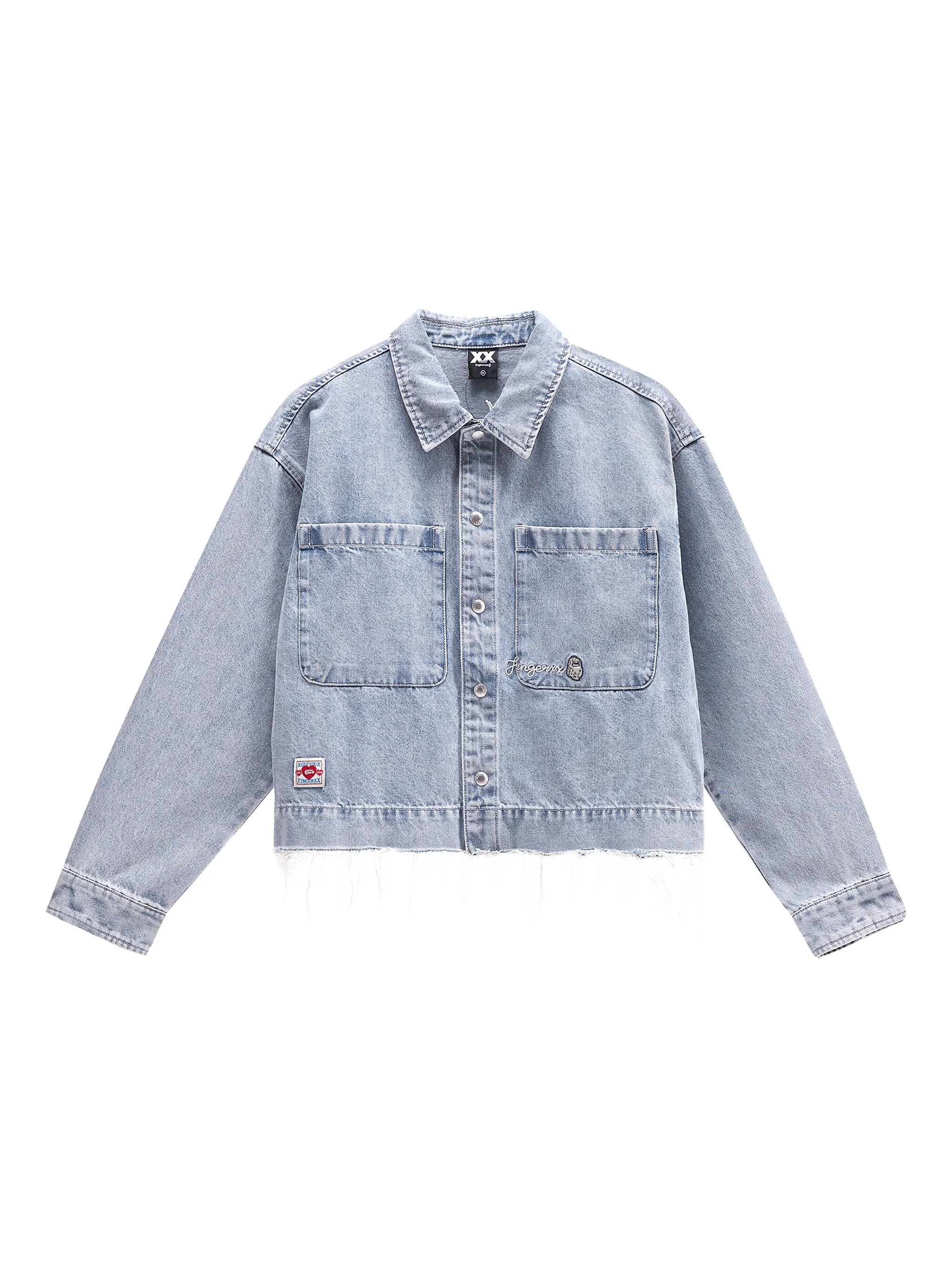 

Джинсовая куртка с бахромой и вышивкой Fingercroxx, синий