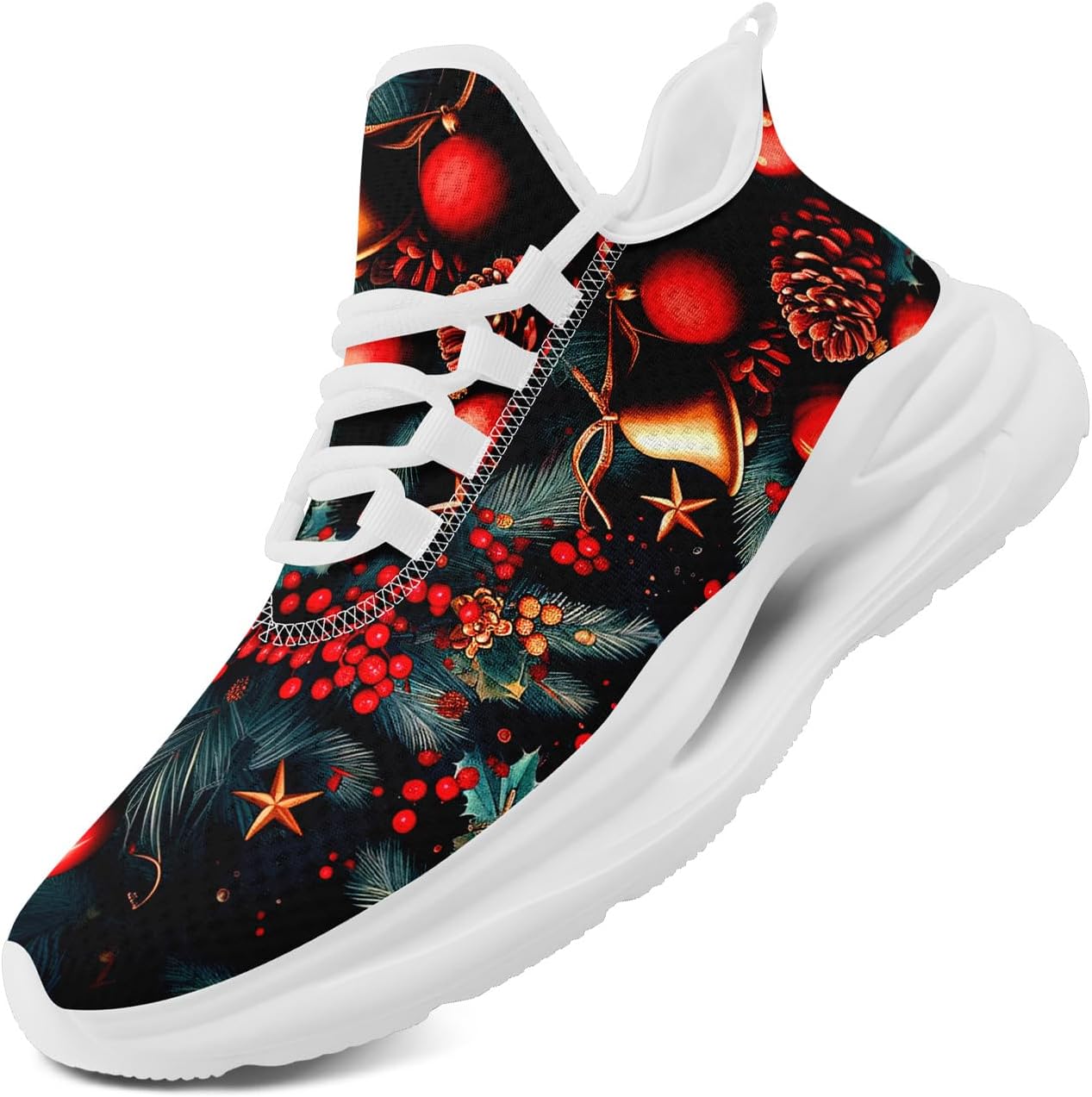 

Рождественские кроссовки для мужчин и женщин - праздничный дизайн, удобные легкие теннисные кроссовки из сетки для прогулок Coolcustomize, белый/красный/зеленый