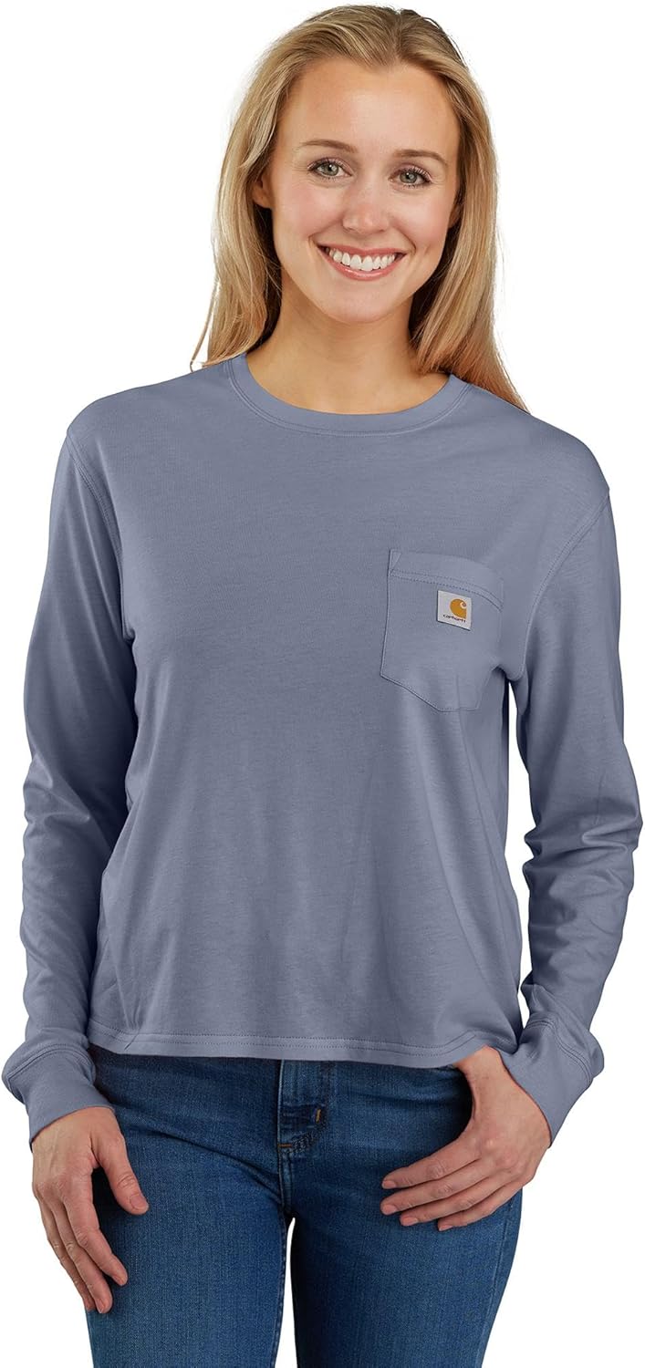 

Carhartt Women's Tencel Fiber Series футболка с длинным рукавом и карманом, свободного кроя, Wisteria