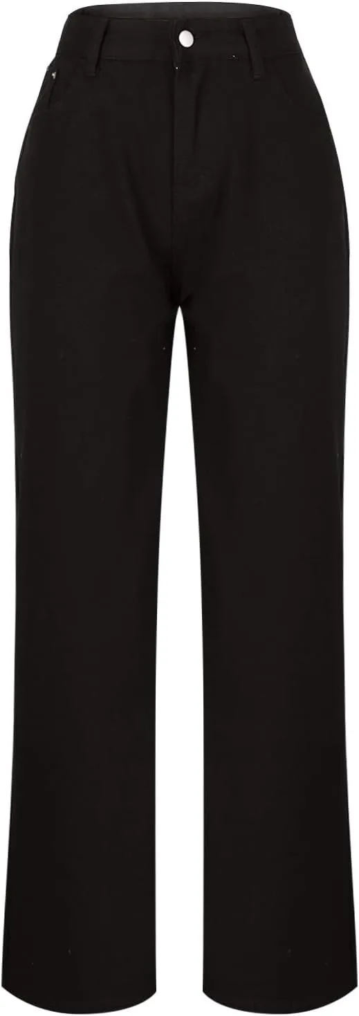 Женские джинсы Wide Leg Straight High Waisted Baggy Jean Trousers Vintage Y2k Boyfriend Solid Color Denim Pants с карманами — фото 3