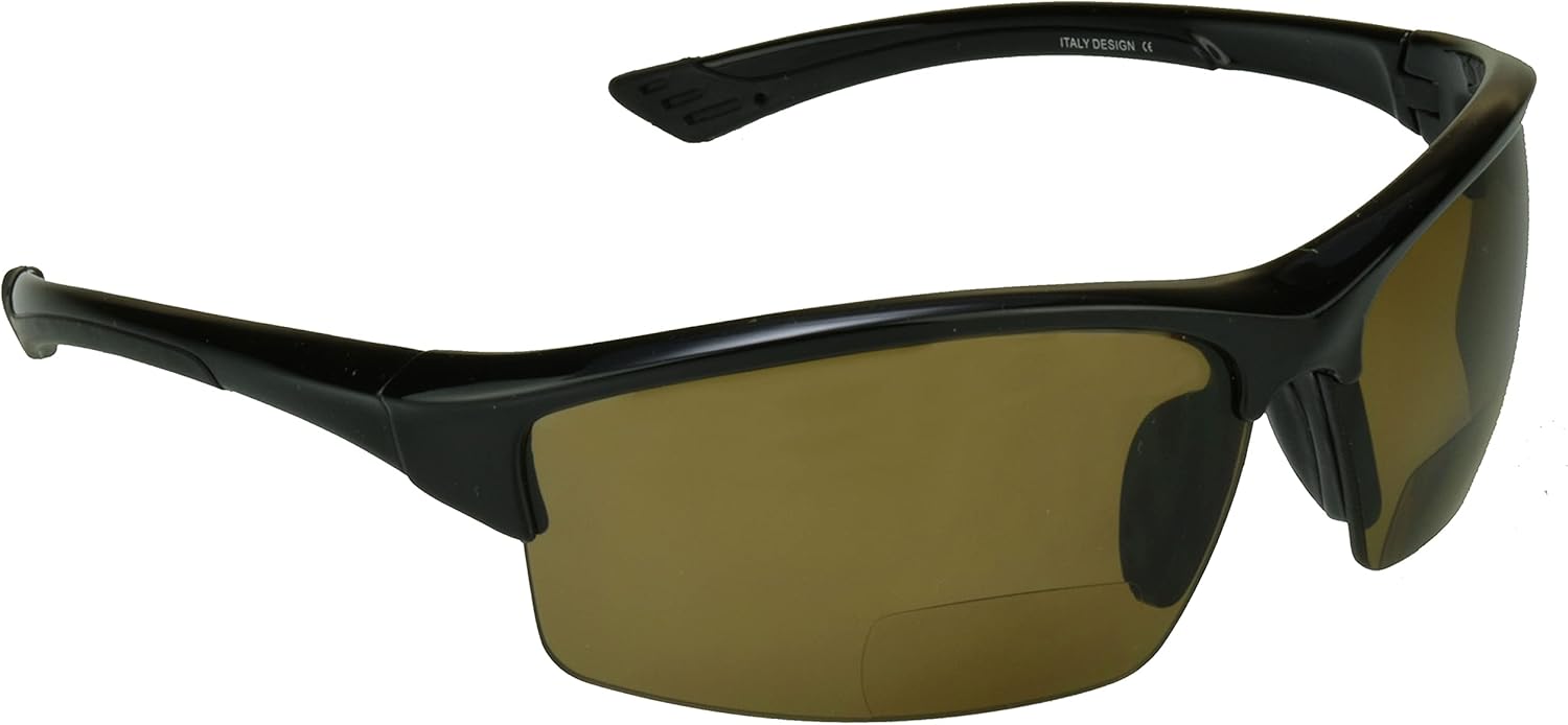 

proSPORT Бифокальные солнцезащитные очки для чтения, спортивные, темные, для гольфа, велоспорта, вождения, тенниса, с полуободковой оправой, для мужчин и женщин, Polarized Black With Brown