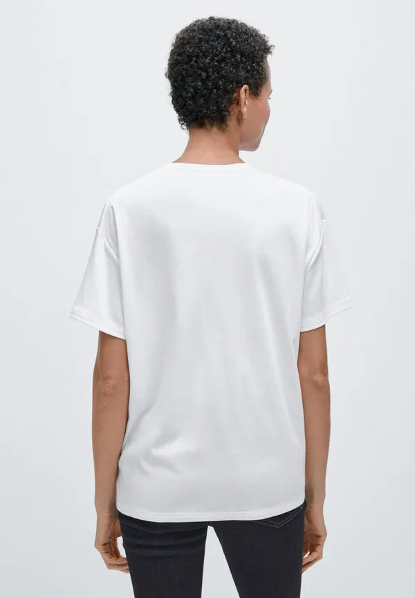 Свободная базовая футболка с v-образным вырезом Massimo Dutti, White — фото 3