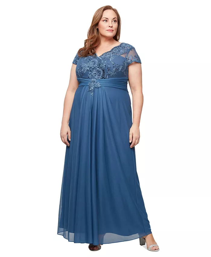 

Вечернее платье с пайетками и вышивкой Plus Size Alex Evenings, синий