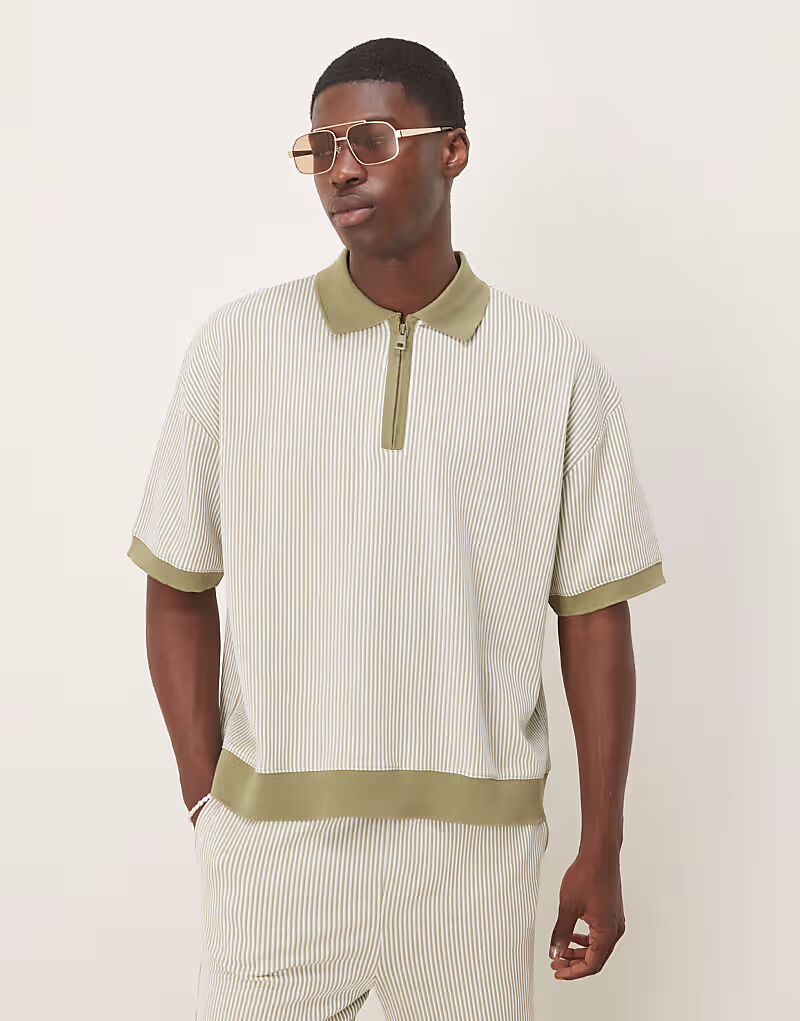 

Свободное поло ASOS DESIGN в фактурную полоску