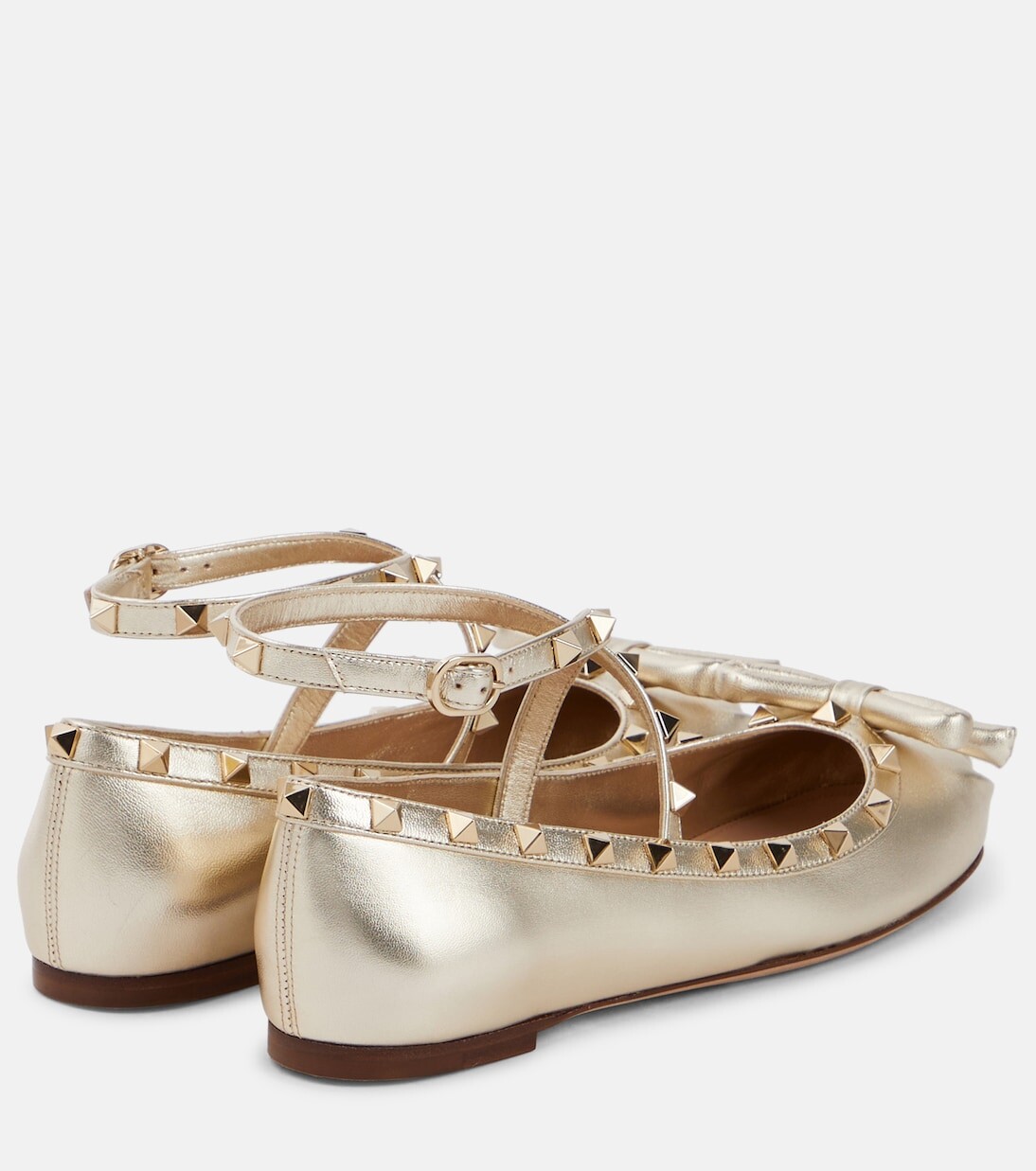 Кожаные балетки rockstud с эффектом металлик Valentino Garavani, металлический — фото 3