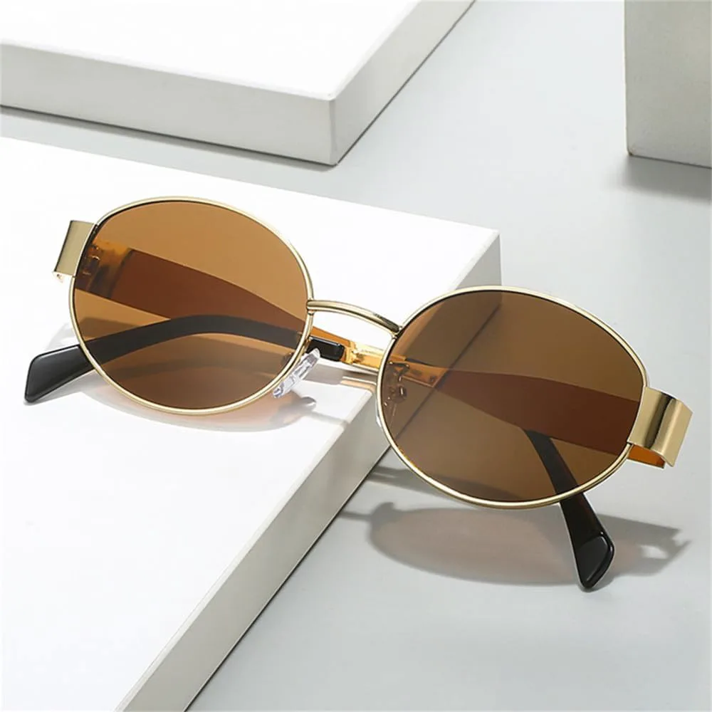 

Овальные солнцезащитные очки для женщин в металлической оправе с защитой от УФ-излучения UV400, для мужчин – градиентные солнцезащитные очки LANGSER, Golden Tea