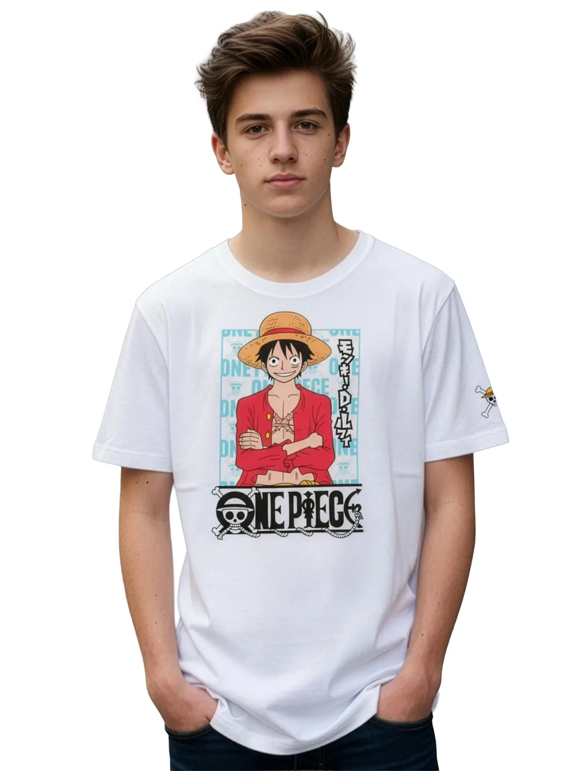Футболка с принтом Monkey D. Ruffy, One Piece, белая