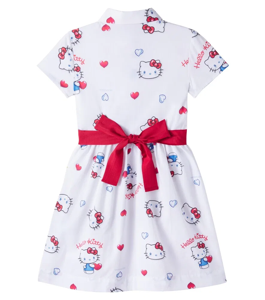 Платье-рубашка из хлопкового поплина с изображением Hello Kitty Monnalisa, белый — фото 4