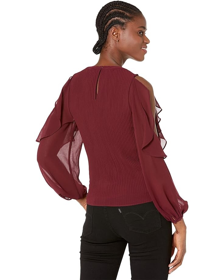 

Топ 1.STATE Ruffle Long Sleeve Crew Neck Pleat Detail Top, цвет Windsorwine