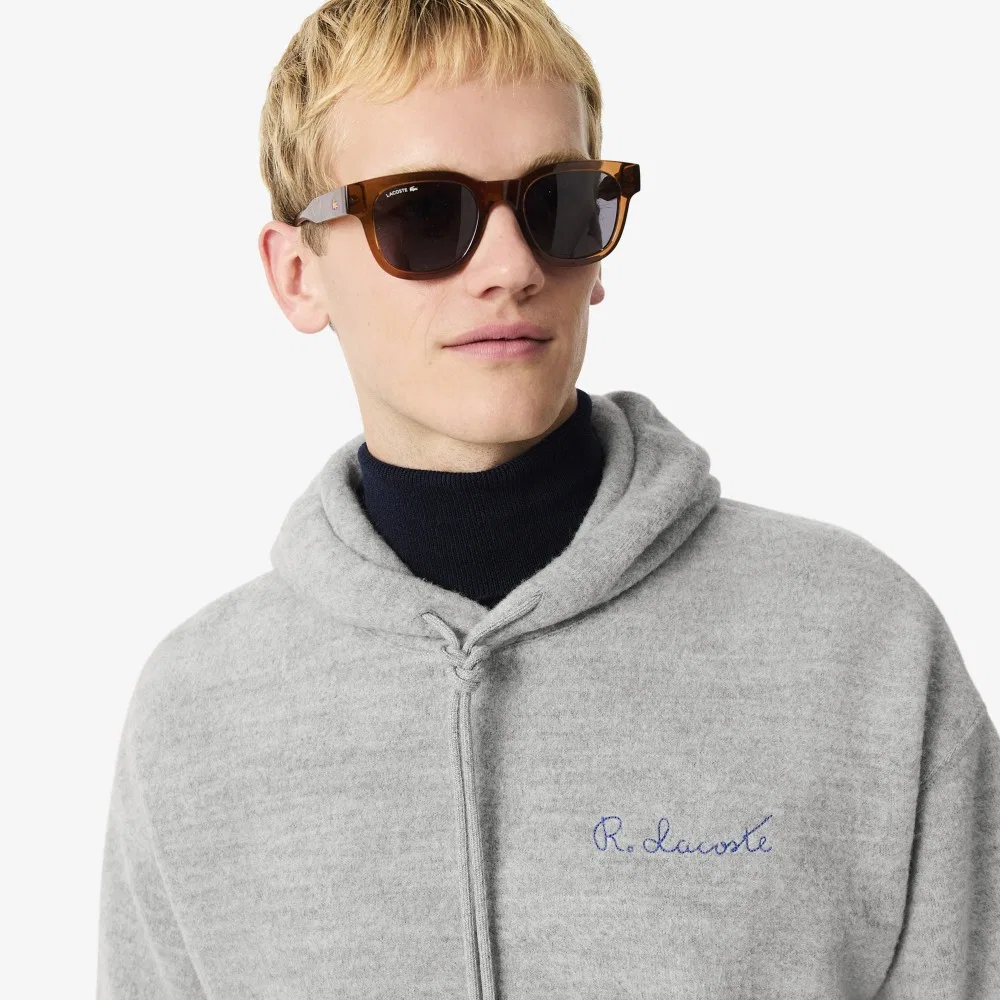 Мужское худи Paris Pack из фланели меланжевое серое от Lacoste — фото 2