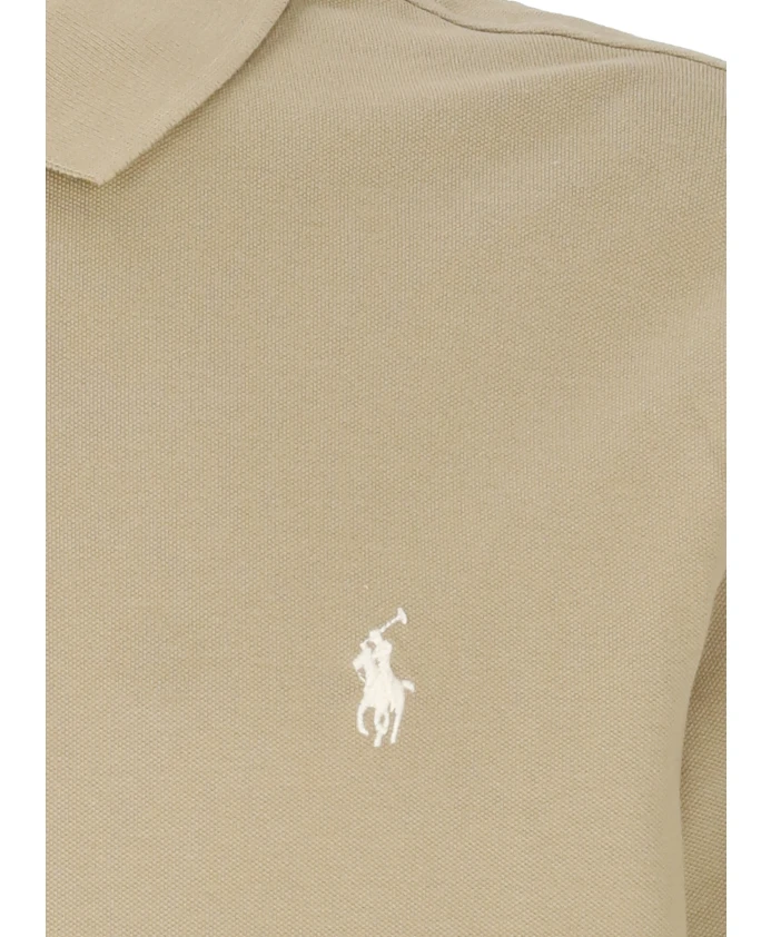 Поло из хлопкового пике с тремя пуговицами. Ralph Lauren, бежевый — фото 3