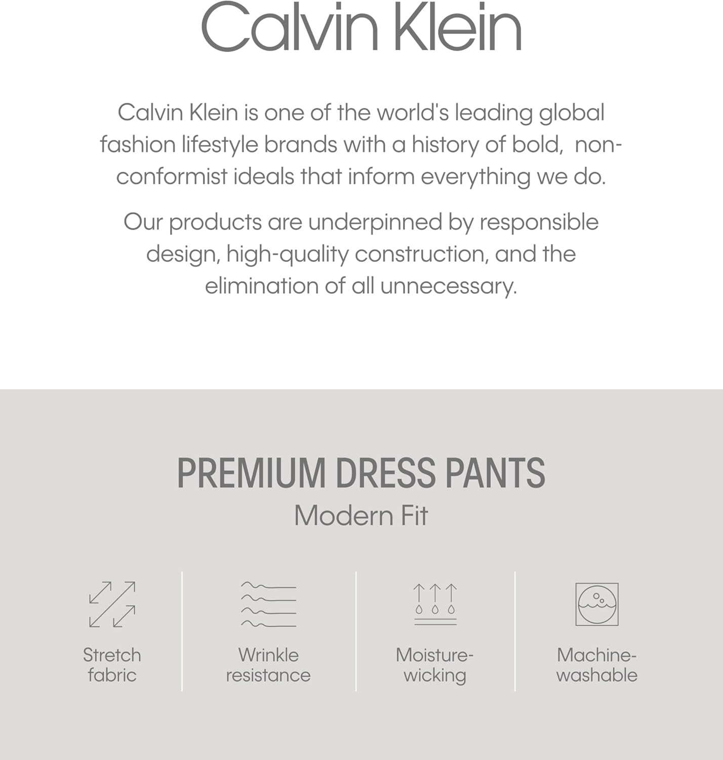 Мужские брюки Calvin Klein Modern Fit | Мужские костюмные брюки | Эластичная ткань, без застежки спереди, готовые к носке, Medium Grey — фото 4