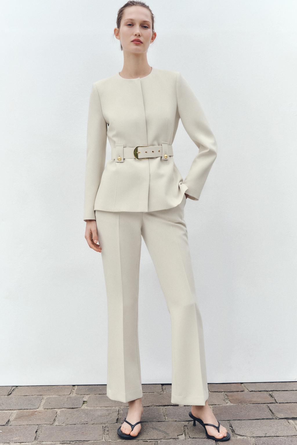 

Блейзер с широким поясом ZARA, экрю