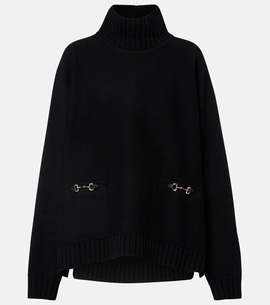 Свитер Gucci с пряжкой Конская уздечка, из шерстяной смеси, черный