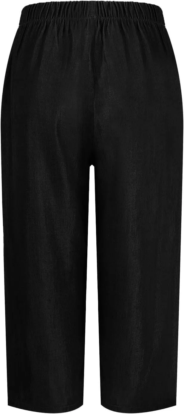Брюки активные, прямые, на завязке, Linen Pants, черный — фото 4