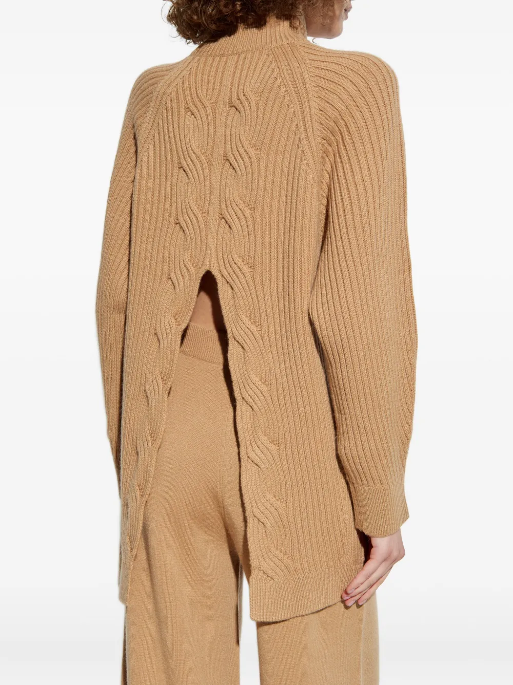 Джемпер с высоким воротом, связанный косами MAX MARA, коричневый — фото 4