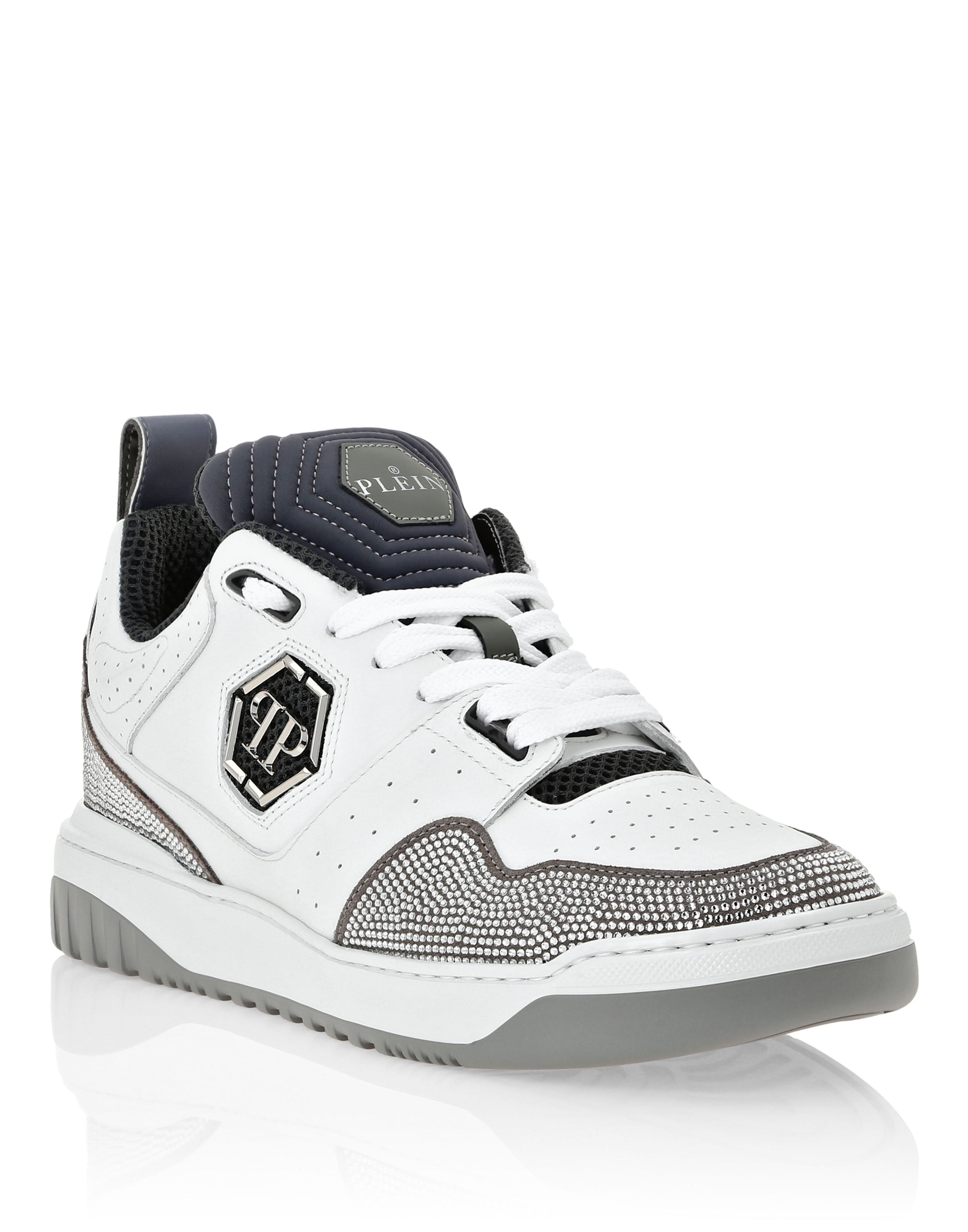 

Кроссовки из микса кожи Lo-Top Crystal PHILIPP PLEIN, белый/серый