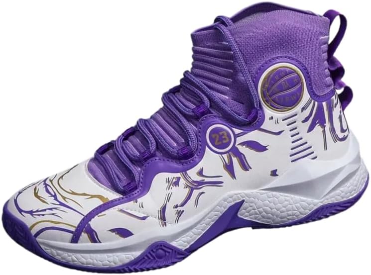 

Мужские высокие баскетбольные кроссовки - дышащие, с противоскользящей резиновой подошвой с амортизацией, прочные и стильные для бега и повседневной носки Clolinde, белый/фиолетовый