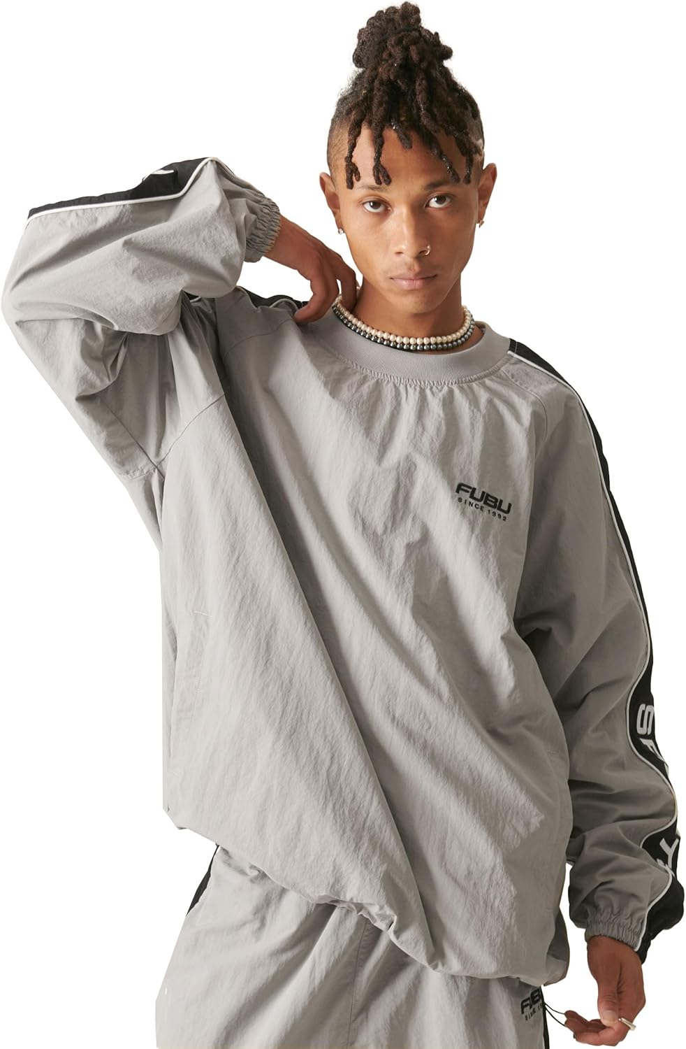 

Толстовка FUBU, нейлоновый пуловер с длинным рукавом, логотип бренда, унисекс, для взрослых, серый