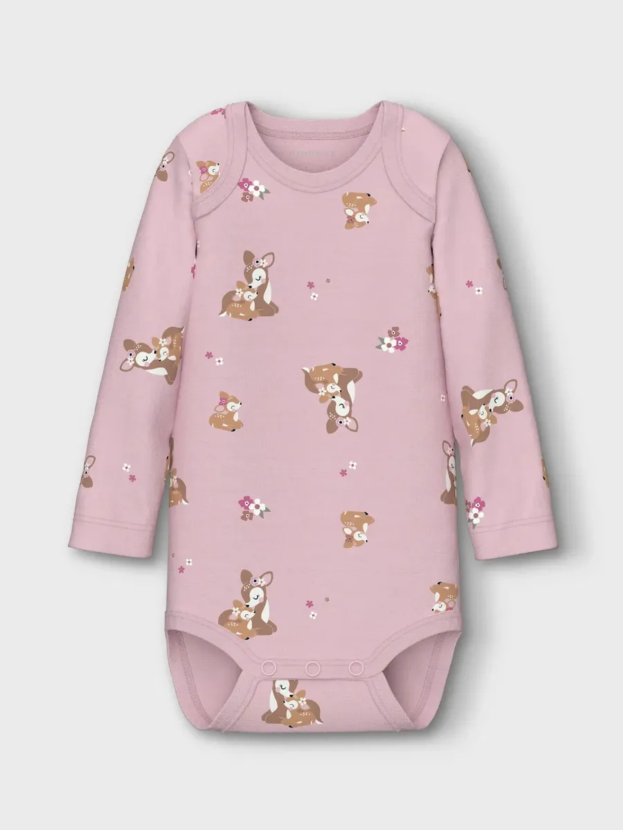 Боди с длинными рукавами Name It "NBFBODY 3P LS IBIS ROSE DEER NOOS", цвет Ibis Rose — фото 3