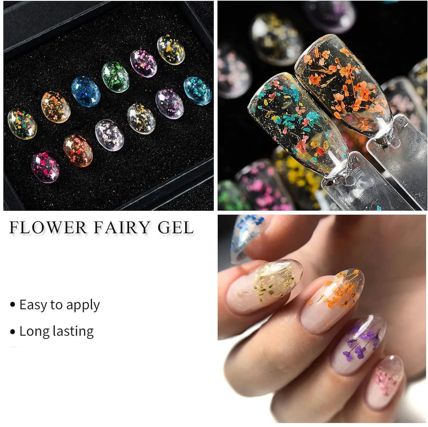 Набор гель-лаков Flower Fairy Polish с сухоцветами 6 цветов Bellecrey, Rose Gold, Pink, Green, Blue, Purple — фото 3