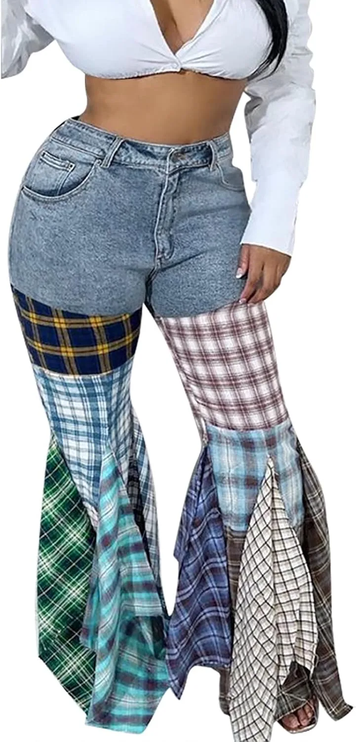 

Женские джинсы Y2K Harajuku Hippie с высокой талией, клеш и рюшами XUNRYAN