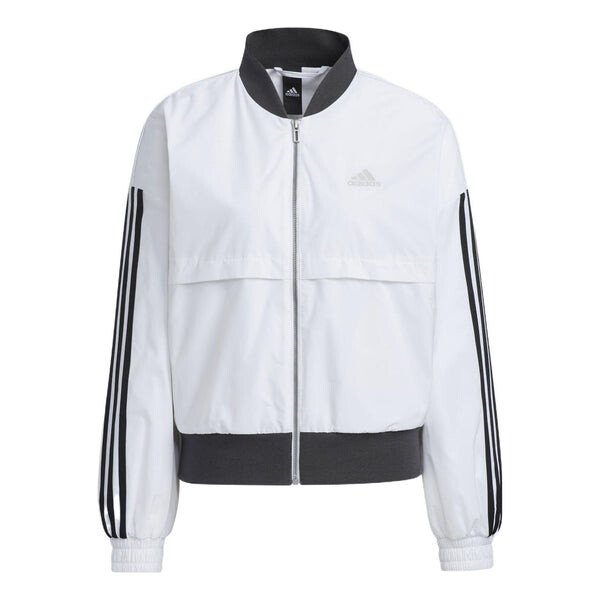 

Куртка (WMNS) adidas Stripe Colorblock Logo Printing Zipper Casual Long Sleeves Jacket White, белый
