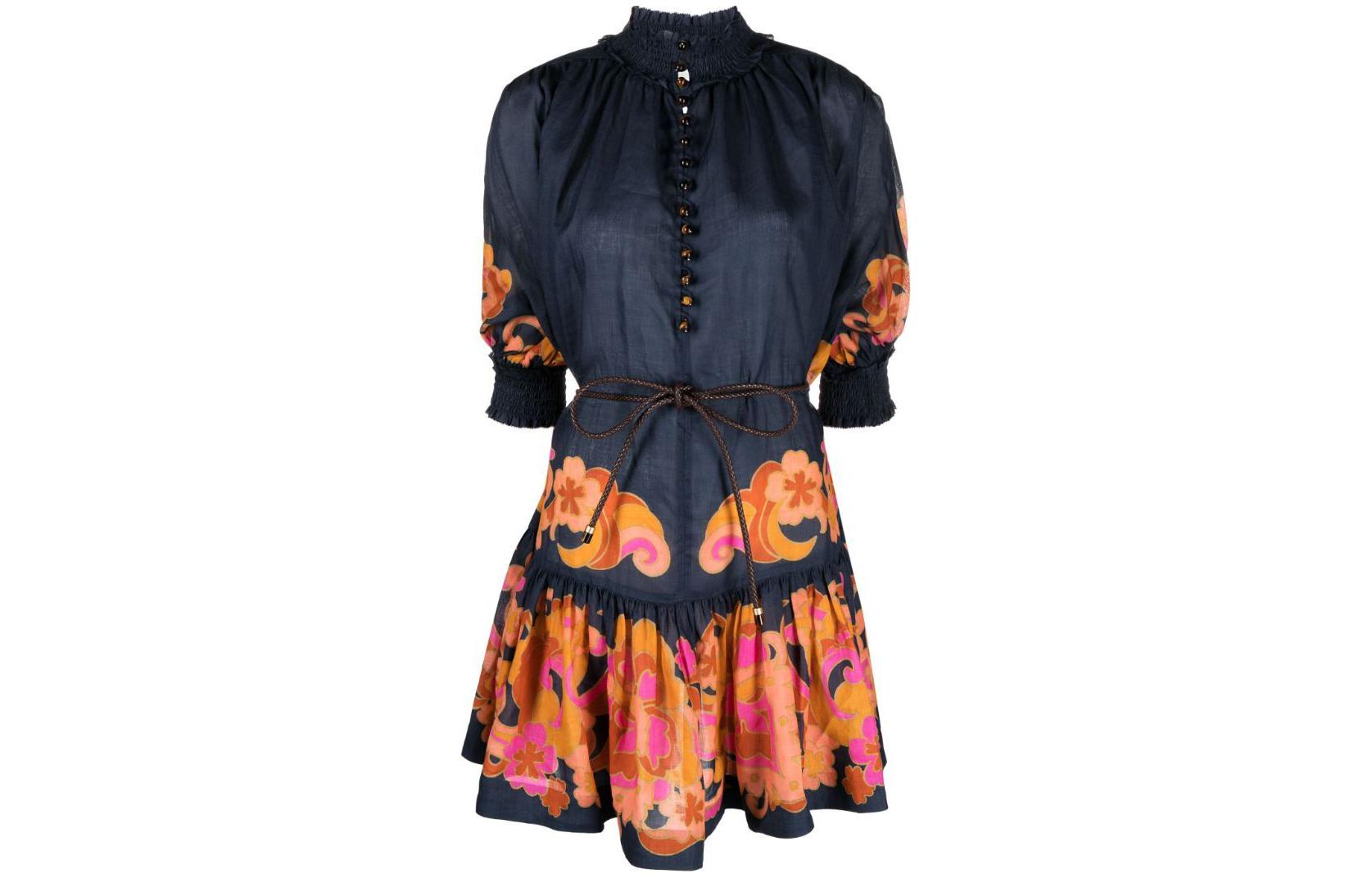 

Zimmermann Платье с короткими рукавами SS24, женское, морской синий