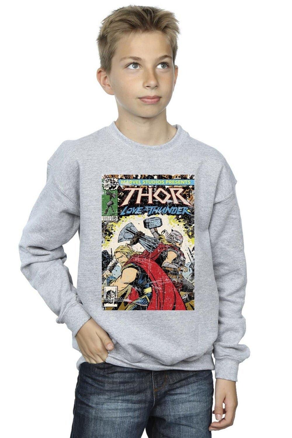 

Толстовка с винтажным плакатом Thor Love And Thunder Marvel, серый