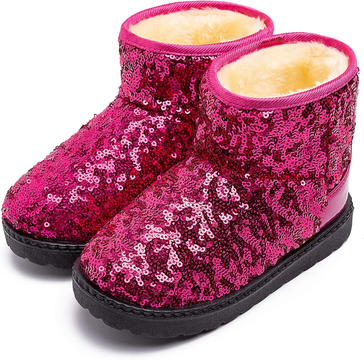 

Теплые зимние водонепроницаемые ботинки с меховой подкладкой, пайетками и блестками для мальчиков и девочек Techcity (малыши/маленькие дети), Shiny Rose Red