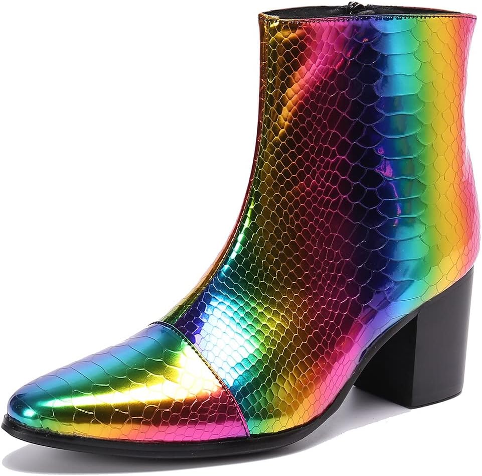 

Мужские платьевые ботинки Santimon цвета Челси - повседневные западные ботинки на щиколотке из натуральной кожи с боковой молнией для выпускного, свадьбы, вечера в бальном зале или дискотеки, Colorful