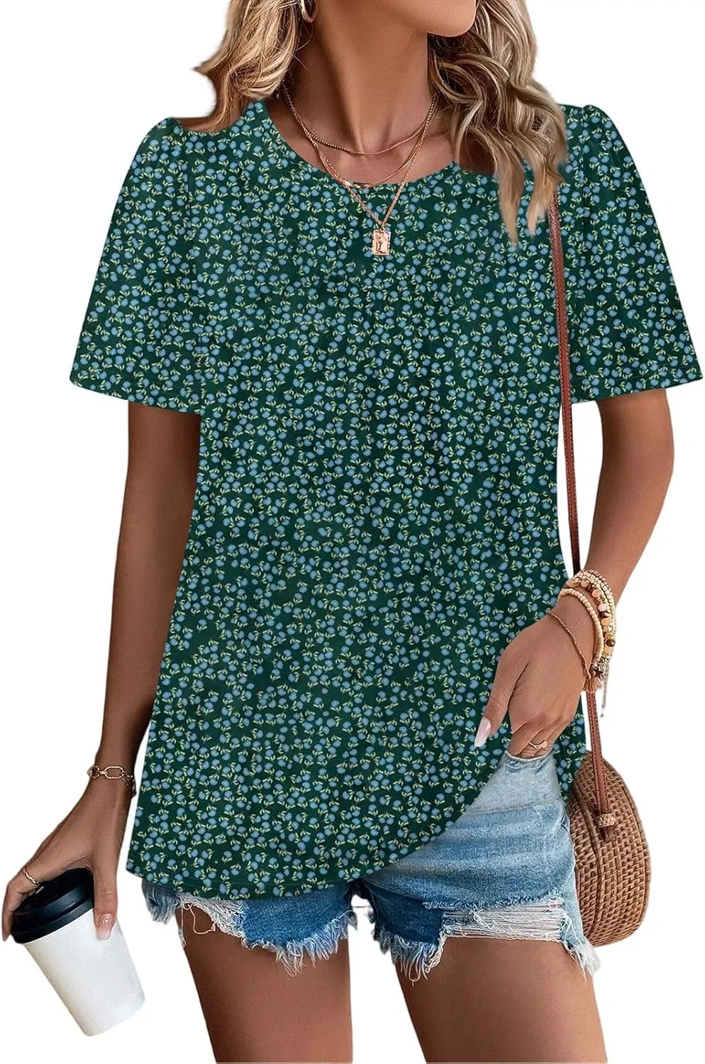 Блуза женская с принтом, короткий рукав, Generic, 2-dark Green