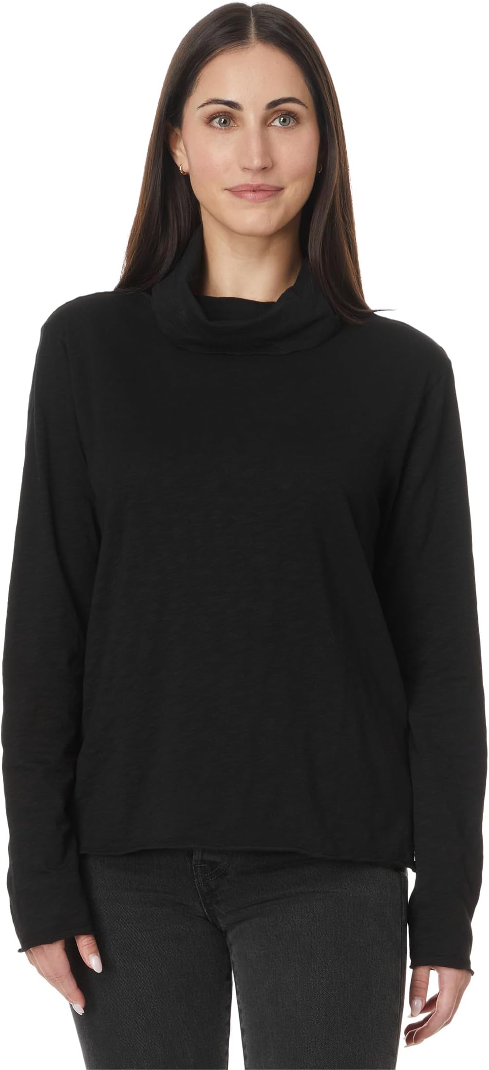 

Топ Mod-o-doc Long Sleeve Draped Turtle Neck Top, черный