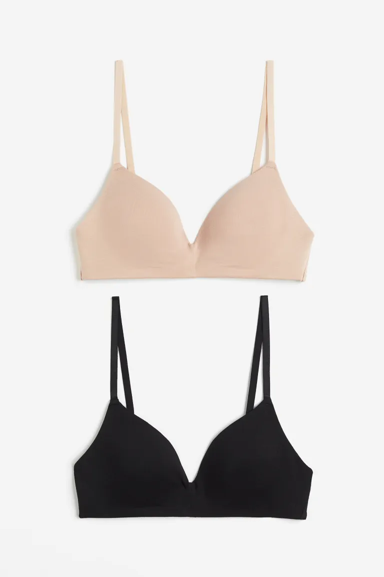 Набор из 2 хлопковых бюстгальтеров без косточек с мягкой подкладкой H&M, черный — фото 3