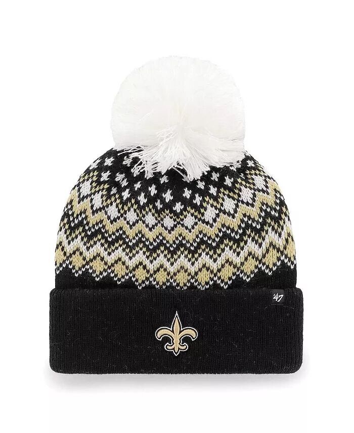 

Женская черная вязаная шапка New Orleans Saints Elsa с манжетами и помпоном '47 Brand