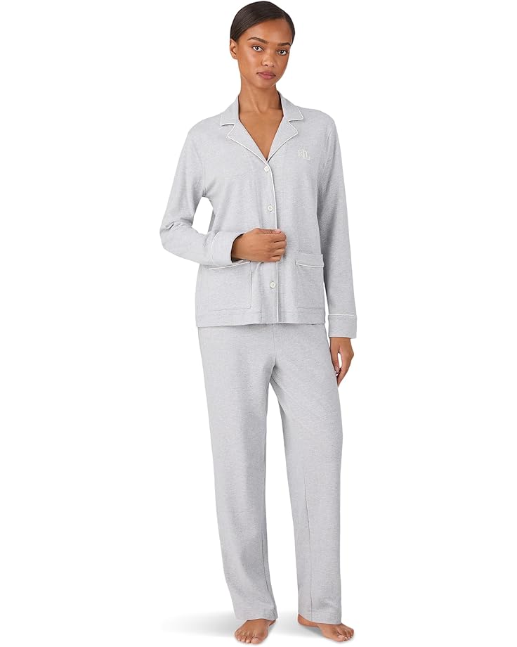 

Женский комплект пижамы Lauren Ralph Lauren с длинными рукавами и вырезом, Grey