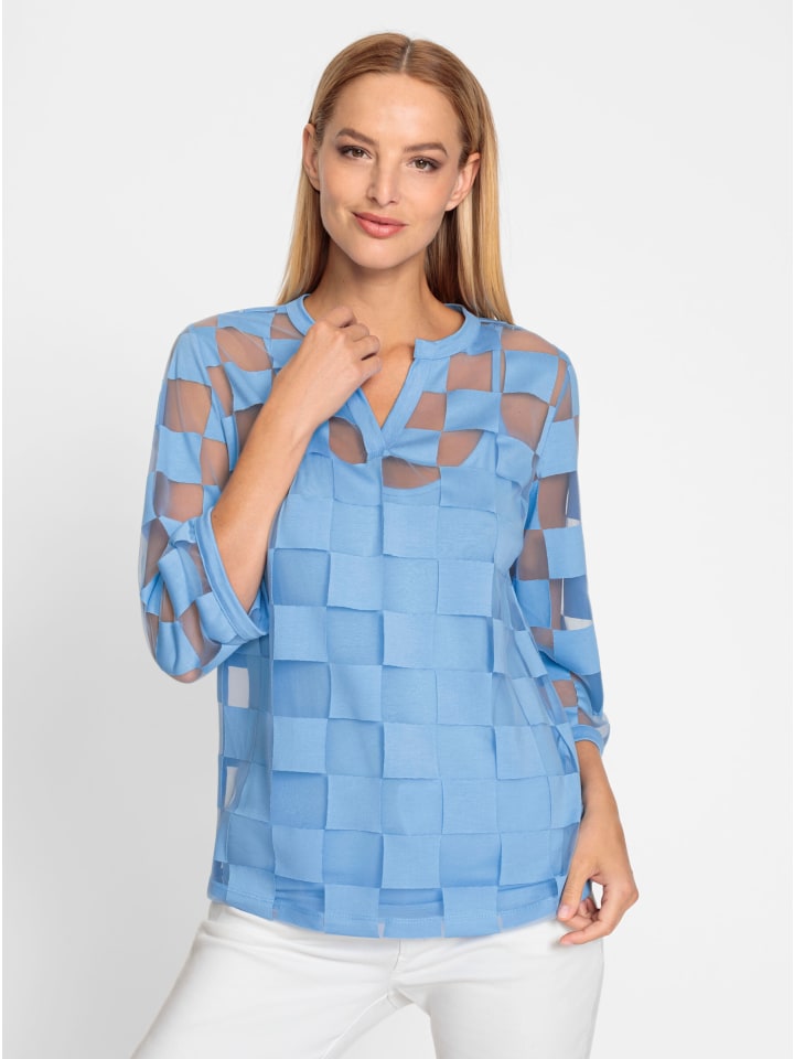 

Рубашка с рукавами 3/4 небесно-голубого цвета в клетку Heine