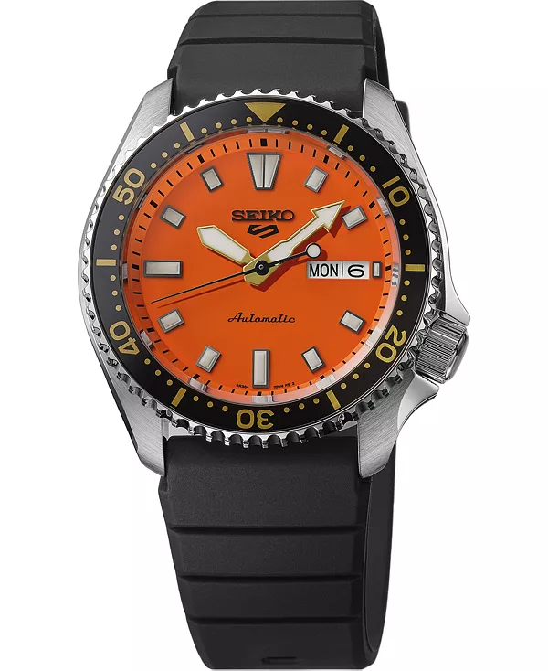 

Мужские спортивные часы 5, черные, силиконовые, 42,5 мм Seiko, orange