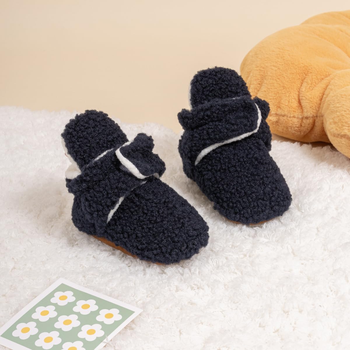 HsdsBebe Унисекс Новорожденные Детские Хлопковые Пинетки с Нескользящей Подошвой для Малышей Мальчиков и Девочек Зимние Теплые Флисовые Носочки-Обувь, 2210/Navy Blue-Rubber Sole — фото 4