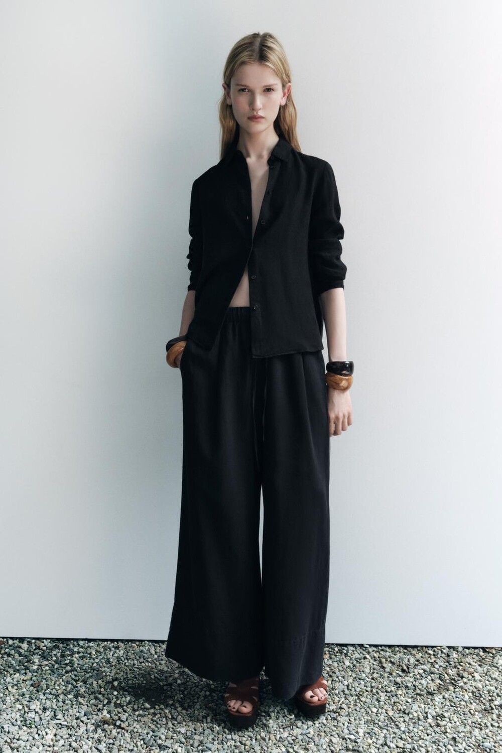 

Брюки палаццо из 100% льна ZARA, черный
