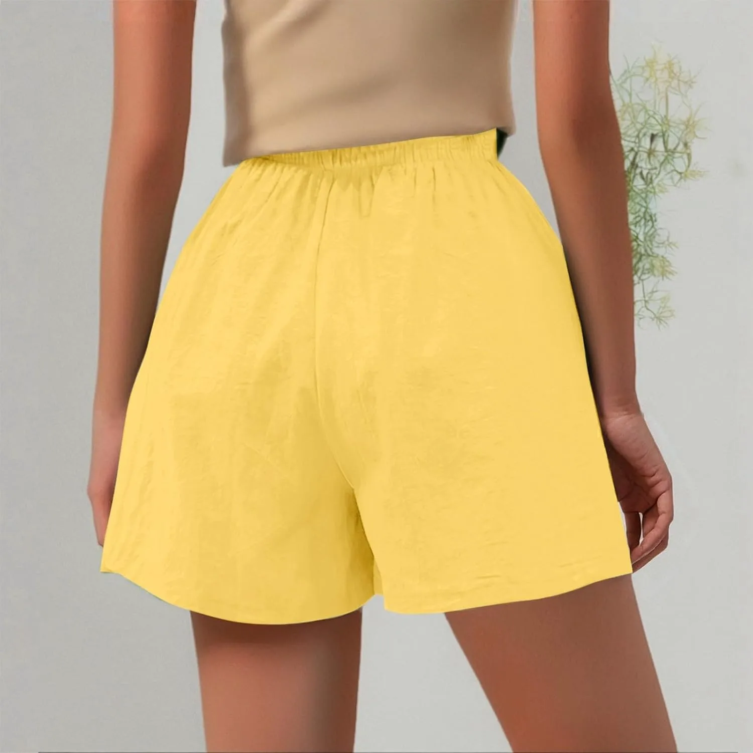 Льняные шорты для женщин Summer Casual Workout Elastic High Waisted Gauze Wide Leg Lounge с карманами — фото 2