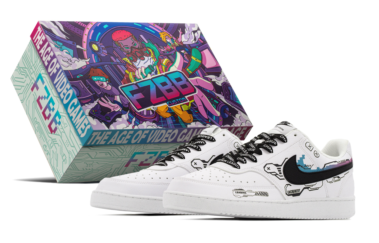 

Nike Court Vision 1 Box, Cyber Mechanical Cushioning Low top Skateboard Shoes мужские синий розовый черный белый