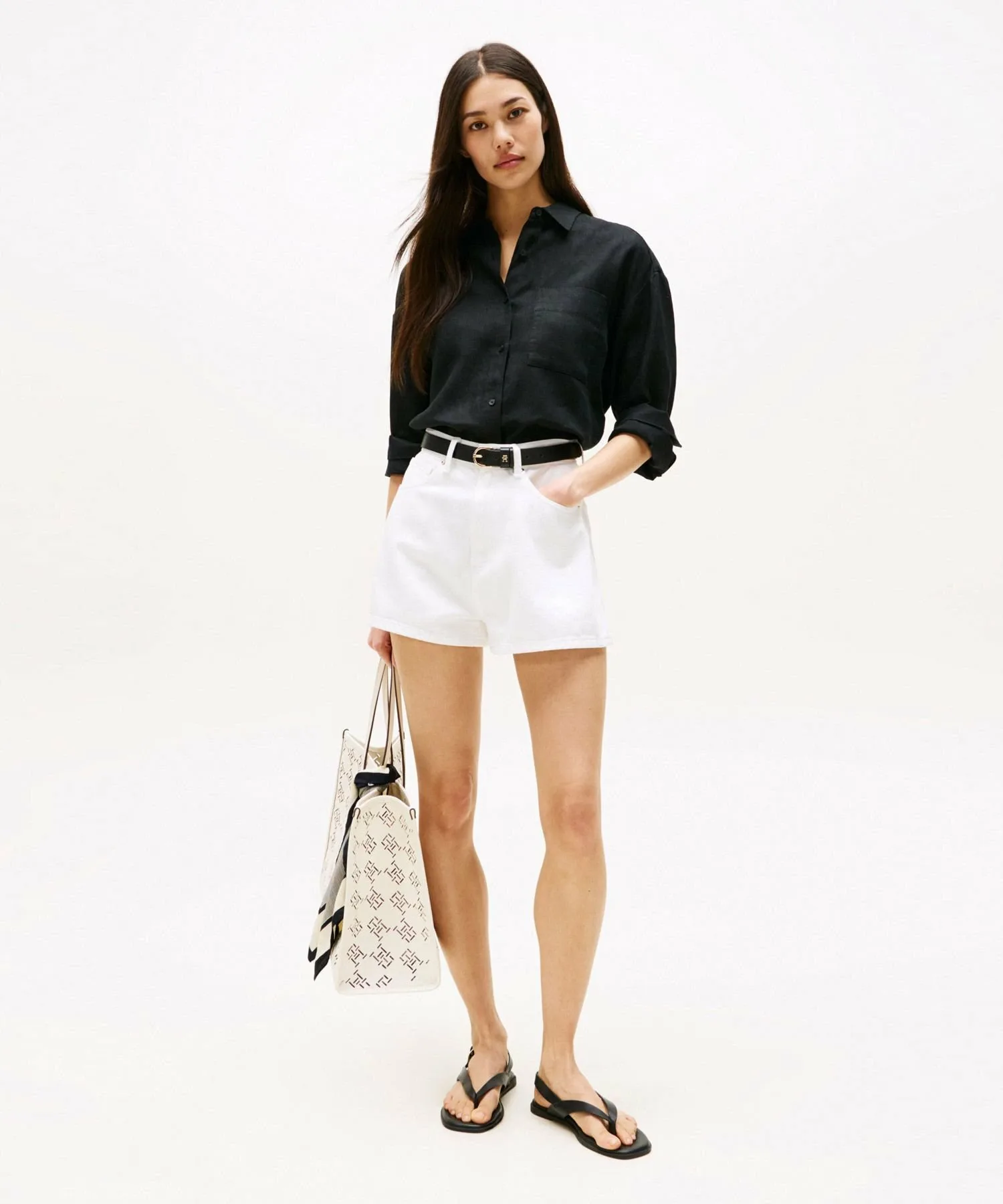 Свободная льняная рубашка TOMMY HILFIGER, White 0K5 — фото 3