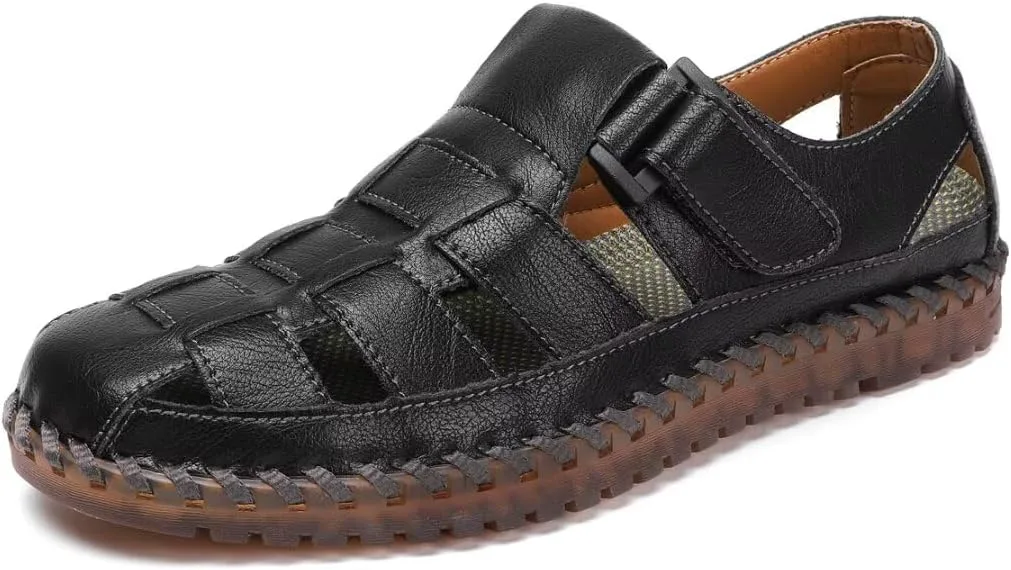 

Мужские сандалии Shaire, кожаные, с закрытым носком, для пляжа и улицы, черный