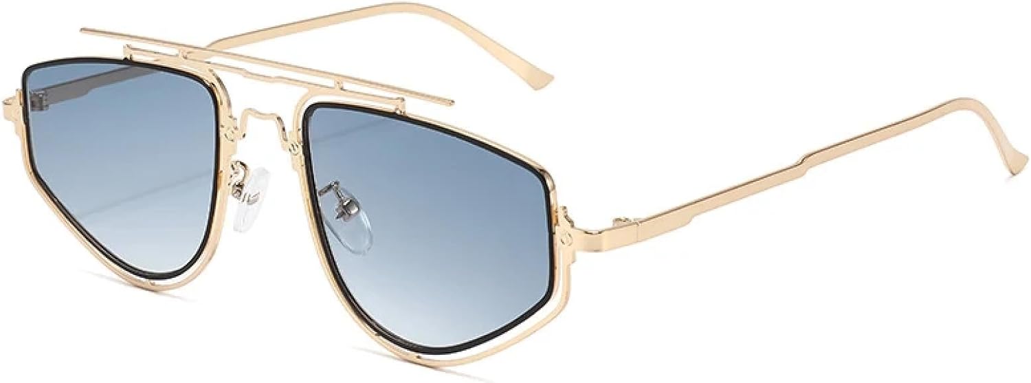 

Ретро-солнцезащитные очки «кошачий глаз», металлическая оправа, двойная перемычка, градиентное зеркальное покрытие, защита UV400, женские, TVTBBVV, Golden Blue Gradient