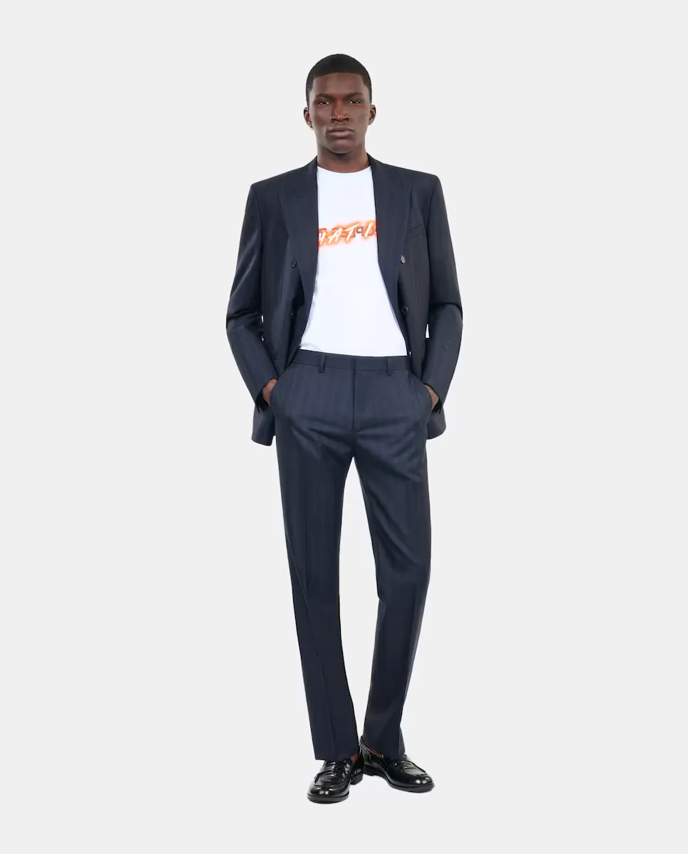 

Мужские прямые шерстяные костюмные брюки в полоску The Kooples, синий